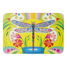 Alfombrilla De Baño Libélula Radiante y Flores Silvestres