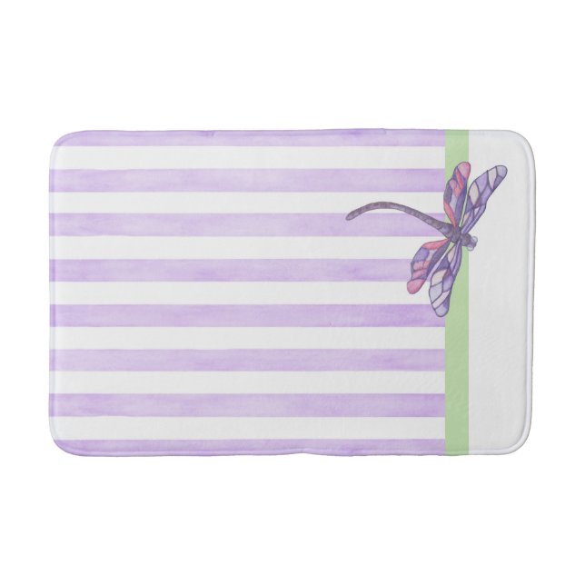 Alfombrilla De Baño Libélula y rayas violetas (Anverso)