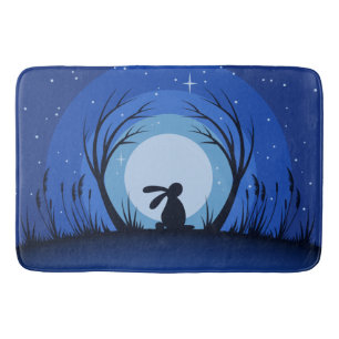 Alfombrilla De Baño Liebres, conejo, silueta del claro de luna