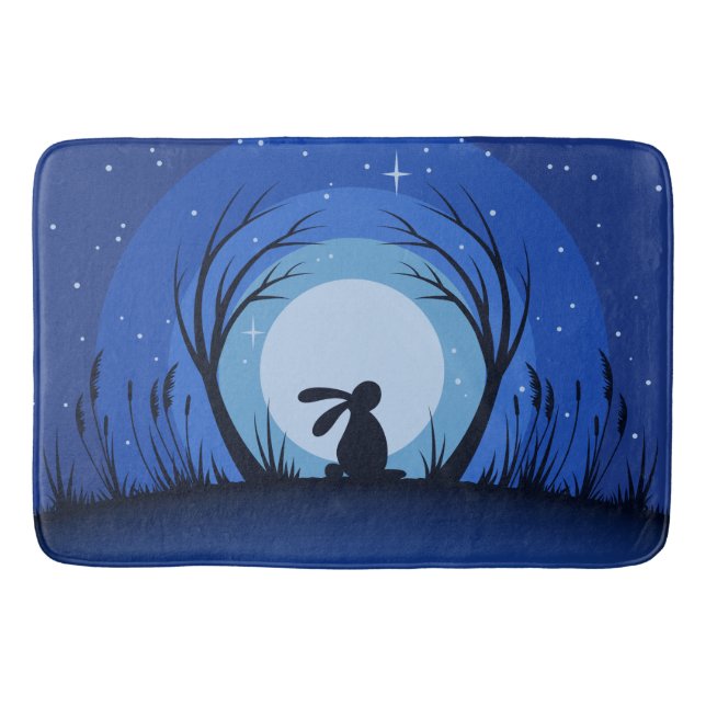 Alfombrilla De Baño Liebres, conejo, silueta del claro de luna (Anverso)