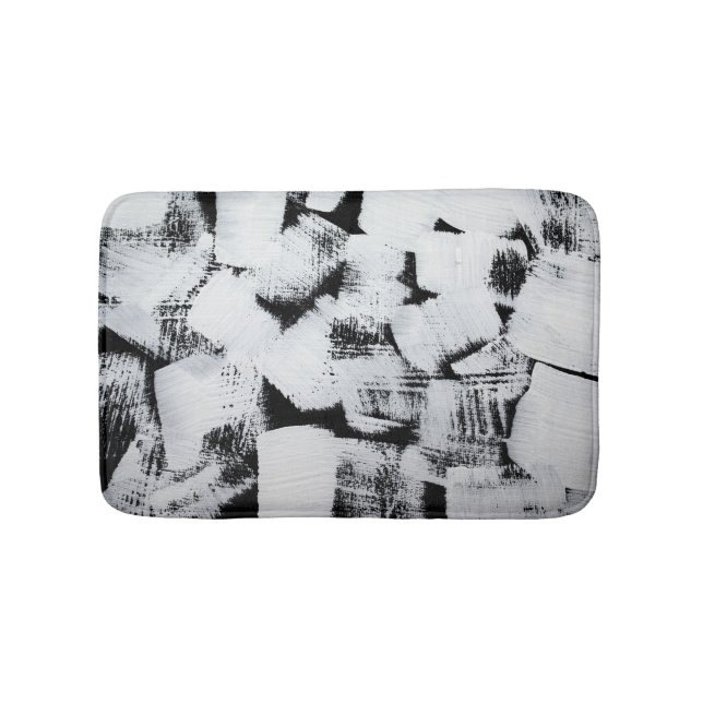 Alfombrilla De Baño Lienzo pintado abstracto blanco negro. (Anverso)