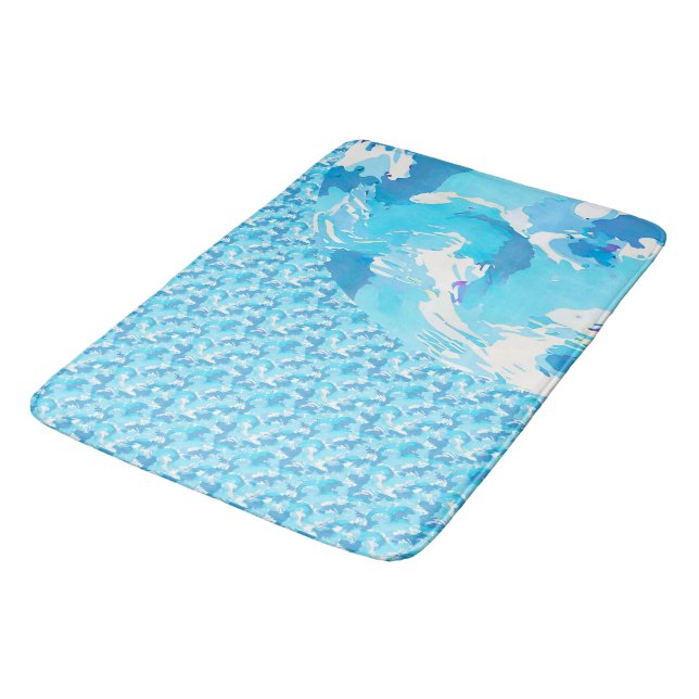 Alfombrilla De Baño Light blue & White Ocean Abstract Art (Angular)