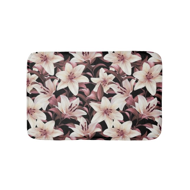 Alfombrilla De Baño Lilies sobre negro (Anverso)