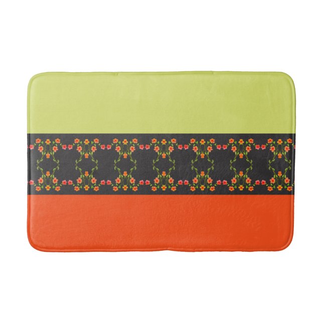 Alfombrilla De Baño Lime verde y Naranja floral acentuada (Anverso)