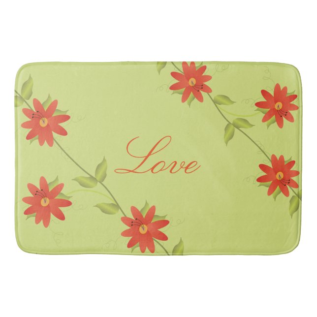 Alfombrilla De Baño Lime verde y Naranja florida (Anverso)