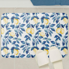 Alfombrilla De Baño Limón Acuarela Azul