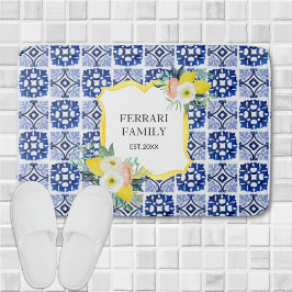 Alfombrilla De Baño Limon Cítrico Azul Marino Italiano Mediterráneo