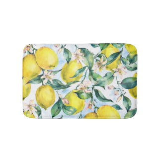Alfombrilla De Baño Limones acuarelas, rama de cítricos fresca.