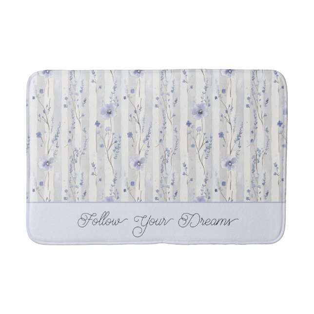 Alfombrilla De Baño Lindo Lavanda Flores Rayas Chic  (Anverso)