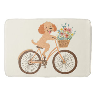 Alfombrilla De Baño Lindo perro Goldendoodle en bicicleta con flores d