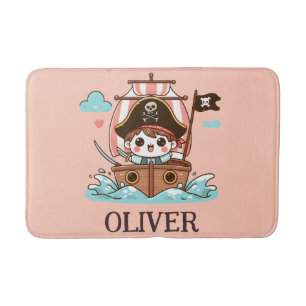 Alfombrilla De Baño Lindo pirata marinero niño y barco pirata