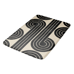 Alfombrilla De Baño Líneas abstractas de retro negro