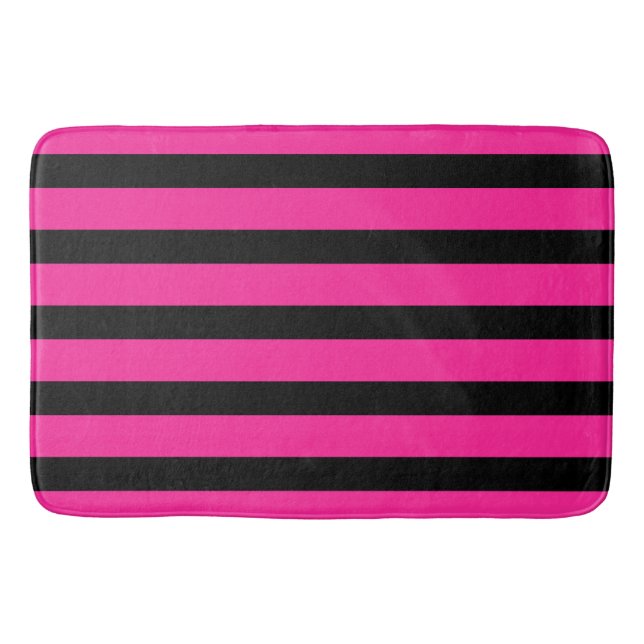 Alfombrilla De Baño Líneas de moda rosa intenso y negro (Anverso)