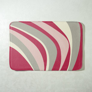 Alfombrilla De Baño Líneas onduladas retro funky con gris rosa magenta
