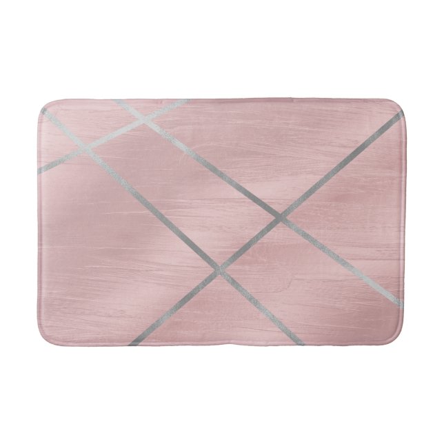 Alfombrilla De Baño Líneas rosadas y plateadas de oro Rosa (Anverso)