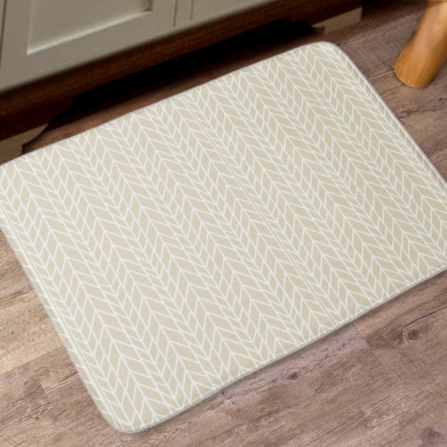 Alfombrilla De Baño Linen Beige Tradicional Patrón Herringbone Moderno (Subido por el creador)