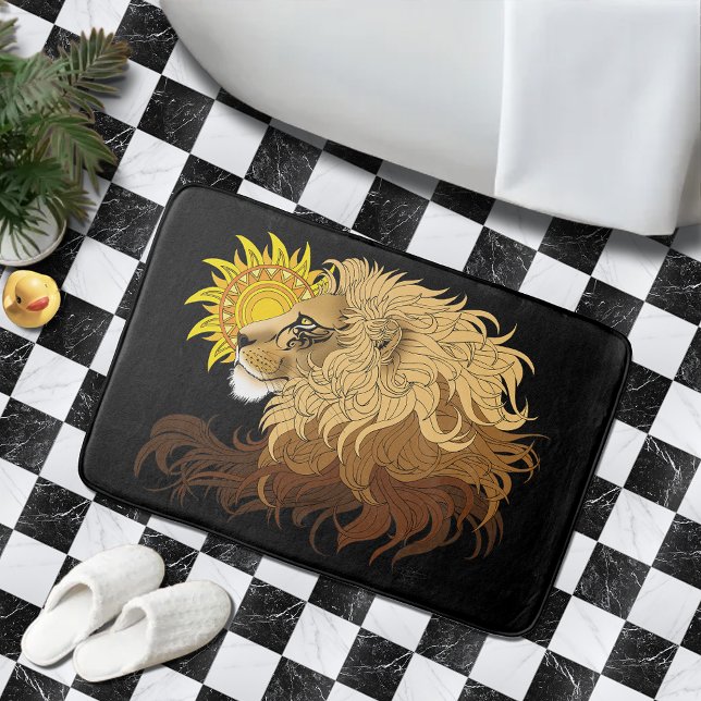 Alfombrilla De Baño Lion Black Yellow Mandala Sun (Subido por el creador)