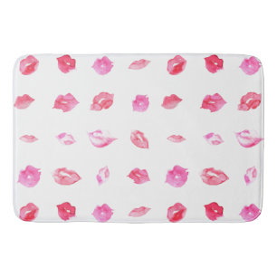 Alfombrilla De Baño Lips rosadas acuarelas. Moda de patrones, diseño d