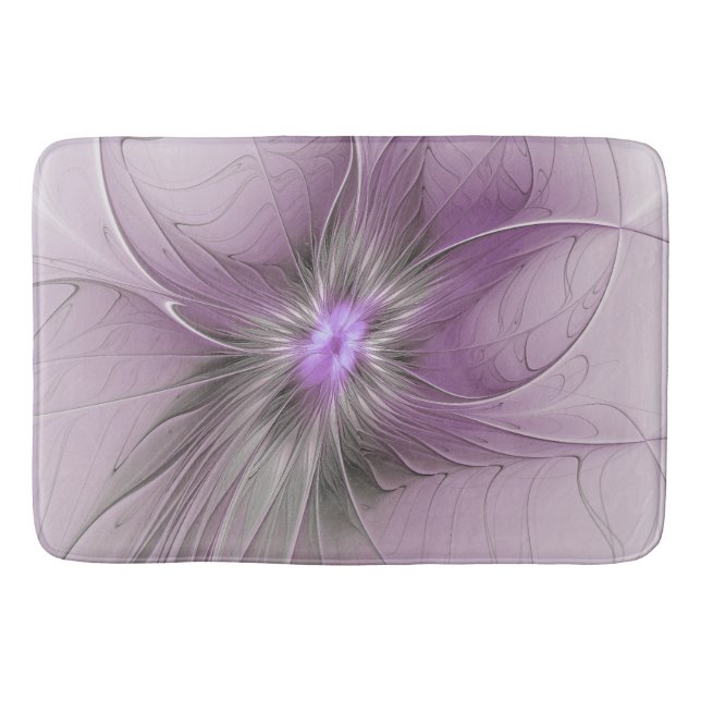 Alfombrilla De Baño Little Beauty Modern Mauve Gray Fractal Art Flower (Anverso)