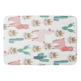 Alfombrilla De Baño Llamas rosadas y cactus verdes