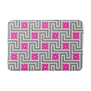 Alfombrilla De Baño Llave griega decorativa, rosa gris/gris y fucsia