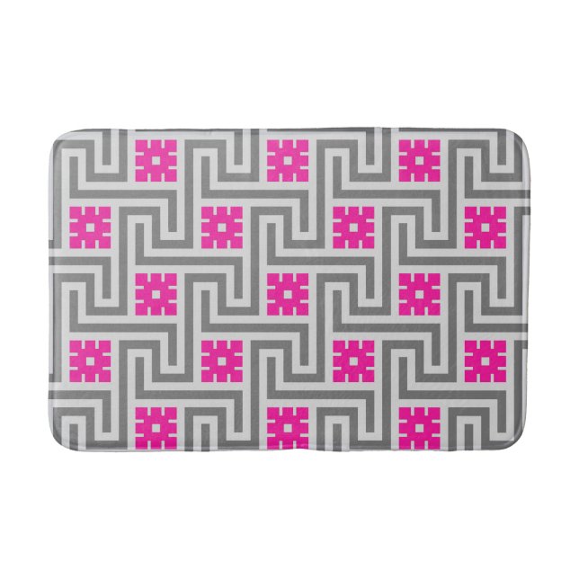 Alfombrilla De Baño Llave griega decorativa, rosa gris/gris y fucsia (Anverso)