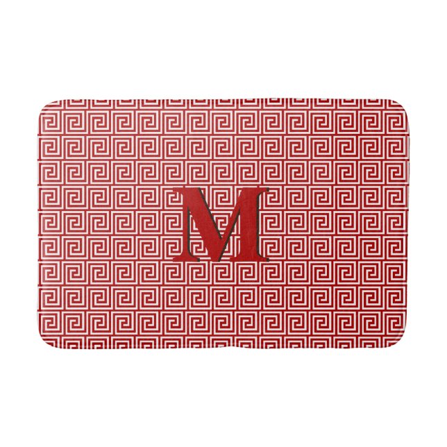 Alfombrilla De Baño Llave griega, rojo profundo y blanco (Anverso)