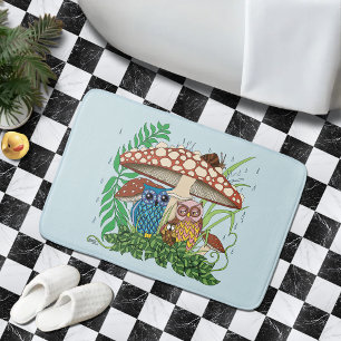 Alfombrilla De Baño Lluvia en hongos de la familia Cute Owl