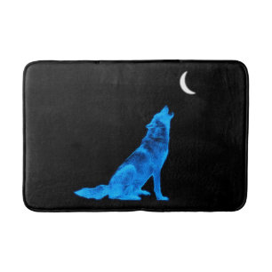 Alfombrilla De Baño Lobo azul que grita en la luna