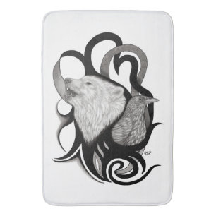 Alfombrilla De Baño Lobo blanco con arte tribal de Raven