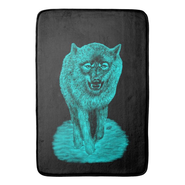 Alfombrilla De Baño Lobo negro enojado en la noche (Frente vertical)