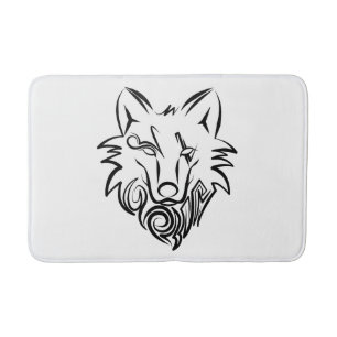 Alfombrilla De Baño Lobo tribal blanco y negro