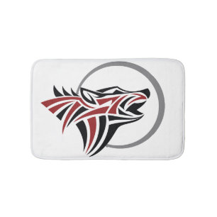 Alfombrilla De Baño Lobo tribal que grita la luna gris negra roja