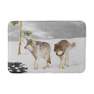 Alfombrilla De Baño Lobos en pintura de nieve - Arte de vida salvaje o