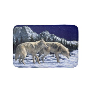 Alfombrilla De Baño Lobos grises en las nevadas montañas invernales