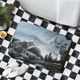 Alfombrilla De Baño Lobos místicos guardian el castillo de la fantasía