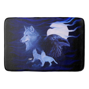 Alfombrilla De Baño Lobos y Raven con luna llena