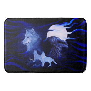 Alfombrilla De Baño Lobos y Raven con luna llena