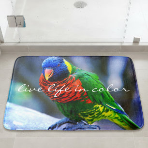 Alfombrilla De Baño Lorikeet Bird Vive La Vida En Color Rojo Azul Verd