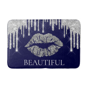 Alfombrilla De Baño Los labios de besos plateados Purpurina Monograma 