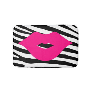 Alfombrilla De Baño Los labios de moda besan el glamour de cebra rosad