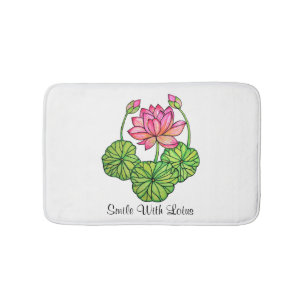 Alfombrilla De Baño Loto rosa acuarela con manchas y hojas