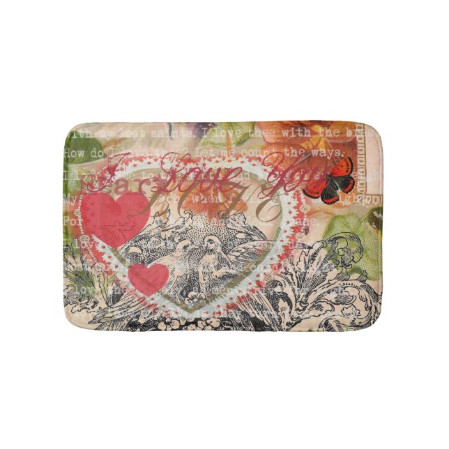 Alfombrilla De Baño Love Birds Heart Red Art Collage (Anverso)