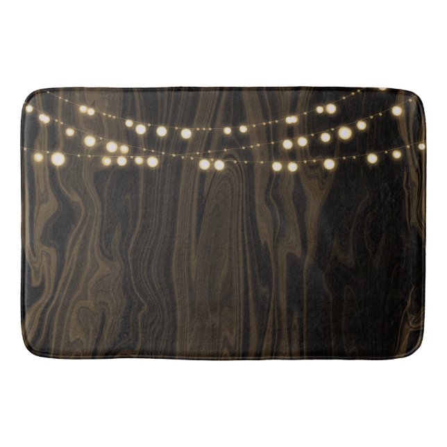Alfombrilla De Baño Luces de Cuerda de Madera Marrón Rústico Caprichos (Anverso)