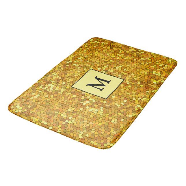 Alfombrilla De Baño Lujo Monograma Vidrio Manchado Oro (Angular)