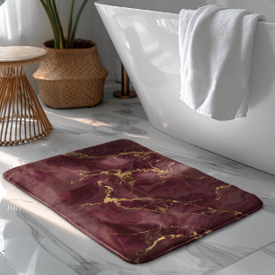 Alfombrilla De Baño Lujoso mármol burgundy dorado elegante