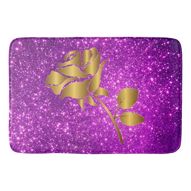 Alfombrilla De Baño Lujoso Purpurina Floral Purple Gold (Anverso)