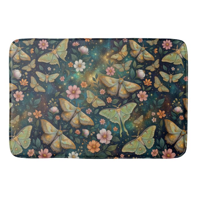 Alfombrilla De Baño Luna Moth and Moon Phases, Starry Night Flowers (Anverso)
