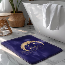 Alfombrilla De Baño Luna y estrellas de mujeres celestes, boho, oro el