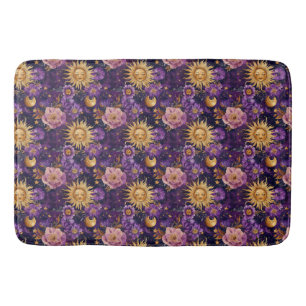 Alfombrilla De Baño Luna y estrellas moradas celestes florales